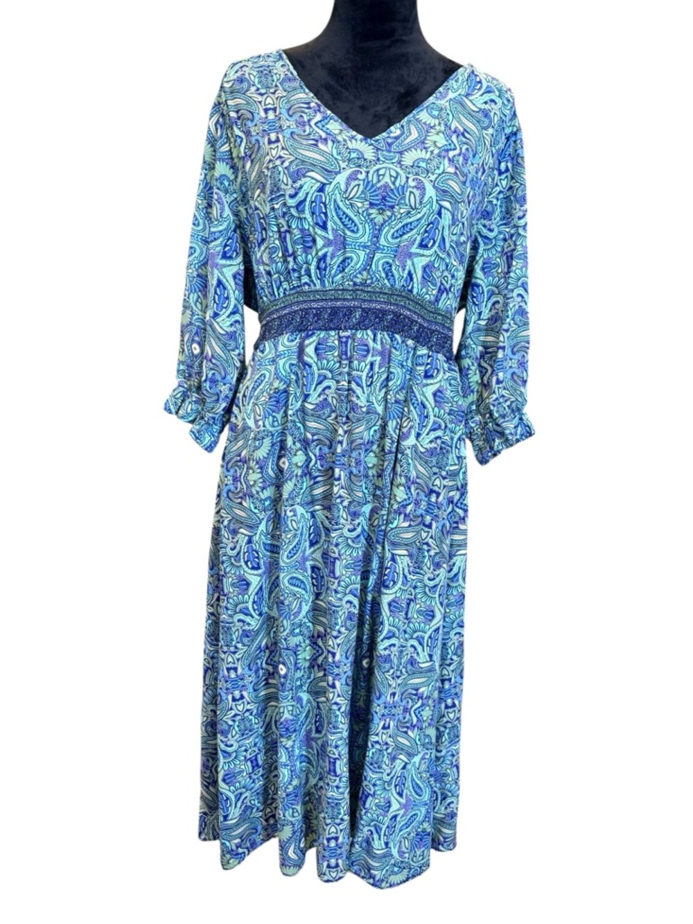 BloomChic Blue Green Paisley Kentucky Derby Spring Midi Dress Size XL 14-16